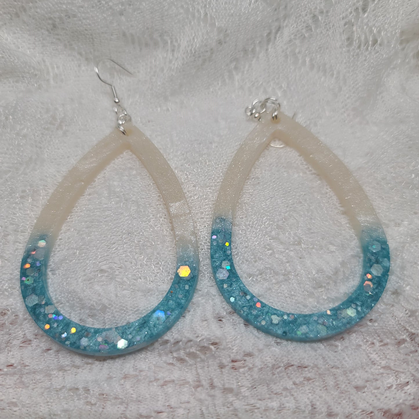 Blue & White Large Teardrop Hoop Earrings