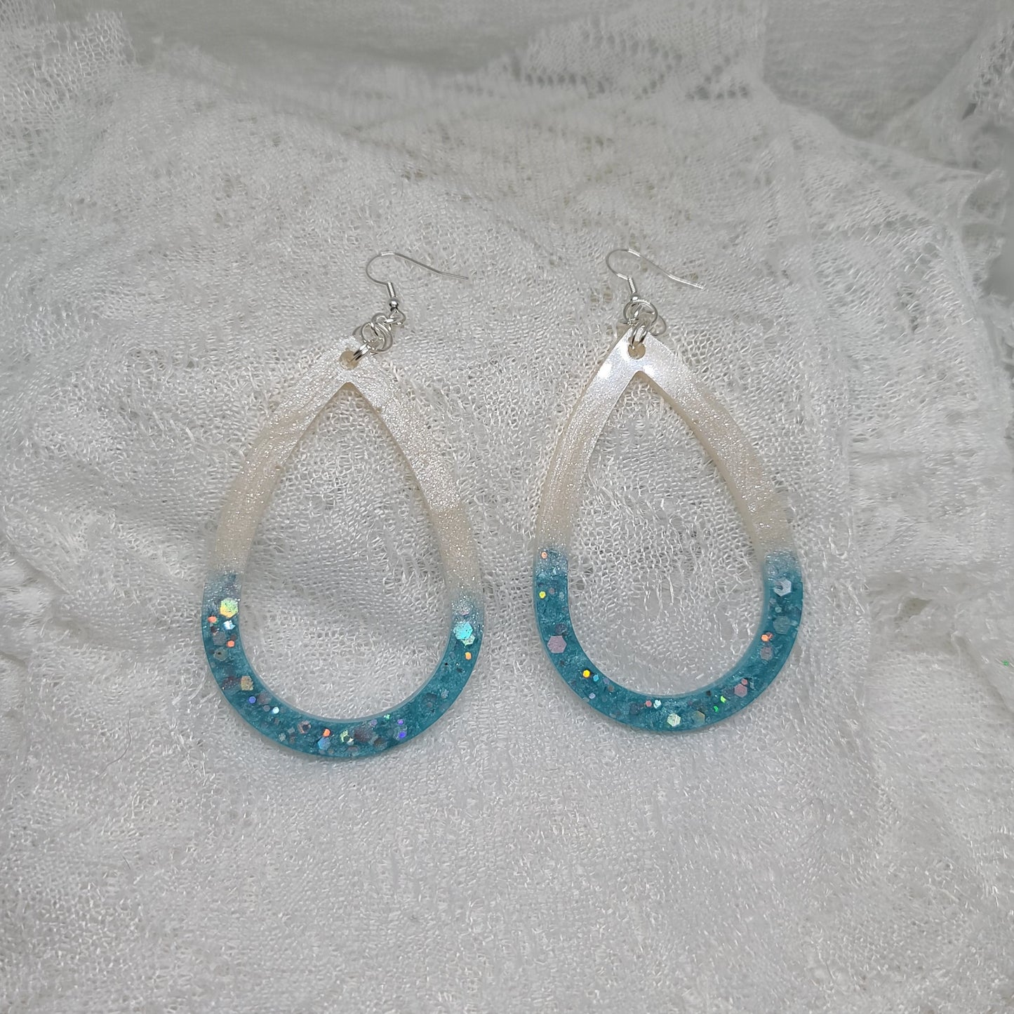 Blue & White Large Teardrop Hoop Earrings