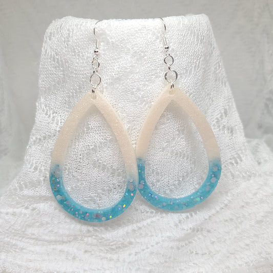 Blue & White Large Teardrop Hoop Earrings