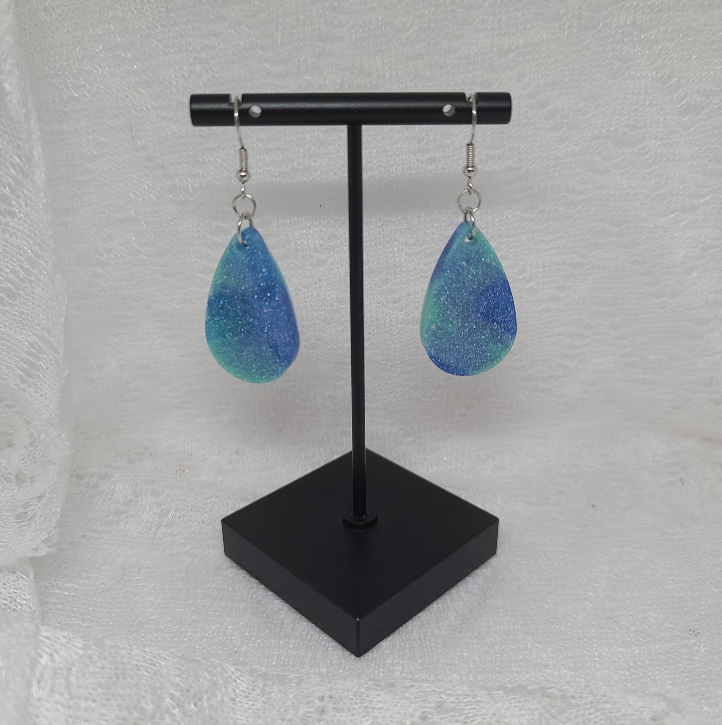 Blue Two-Tone Glitter Teardrop Earrings