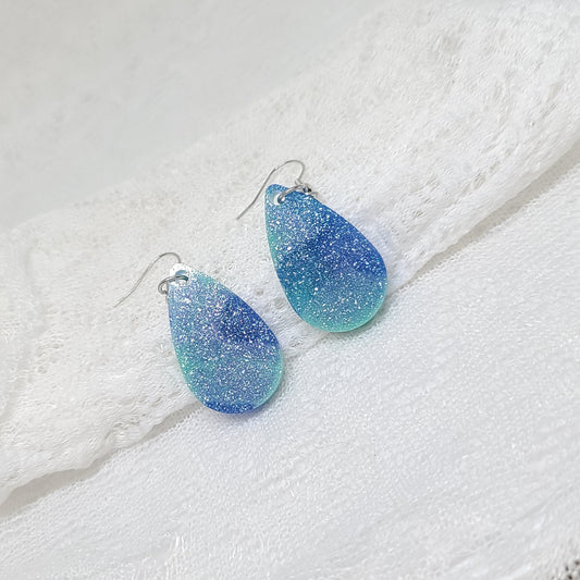 Blue Two-Tone Glitter Teardrop Earrings