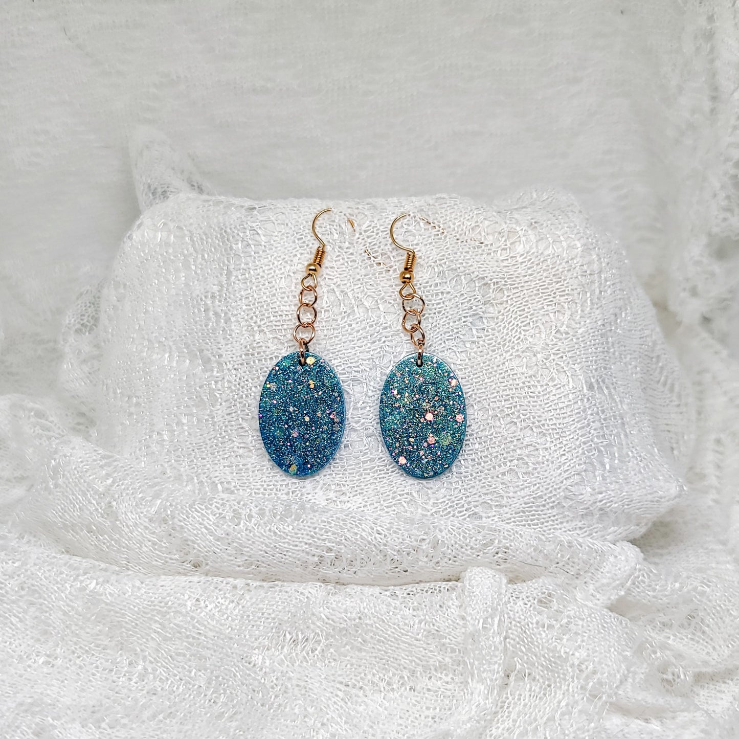 Blue Glitter Small Dangle Earrings