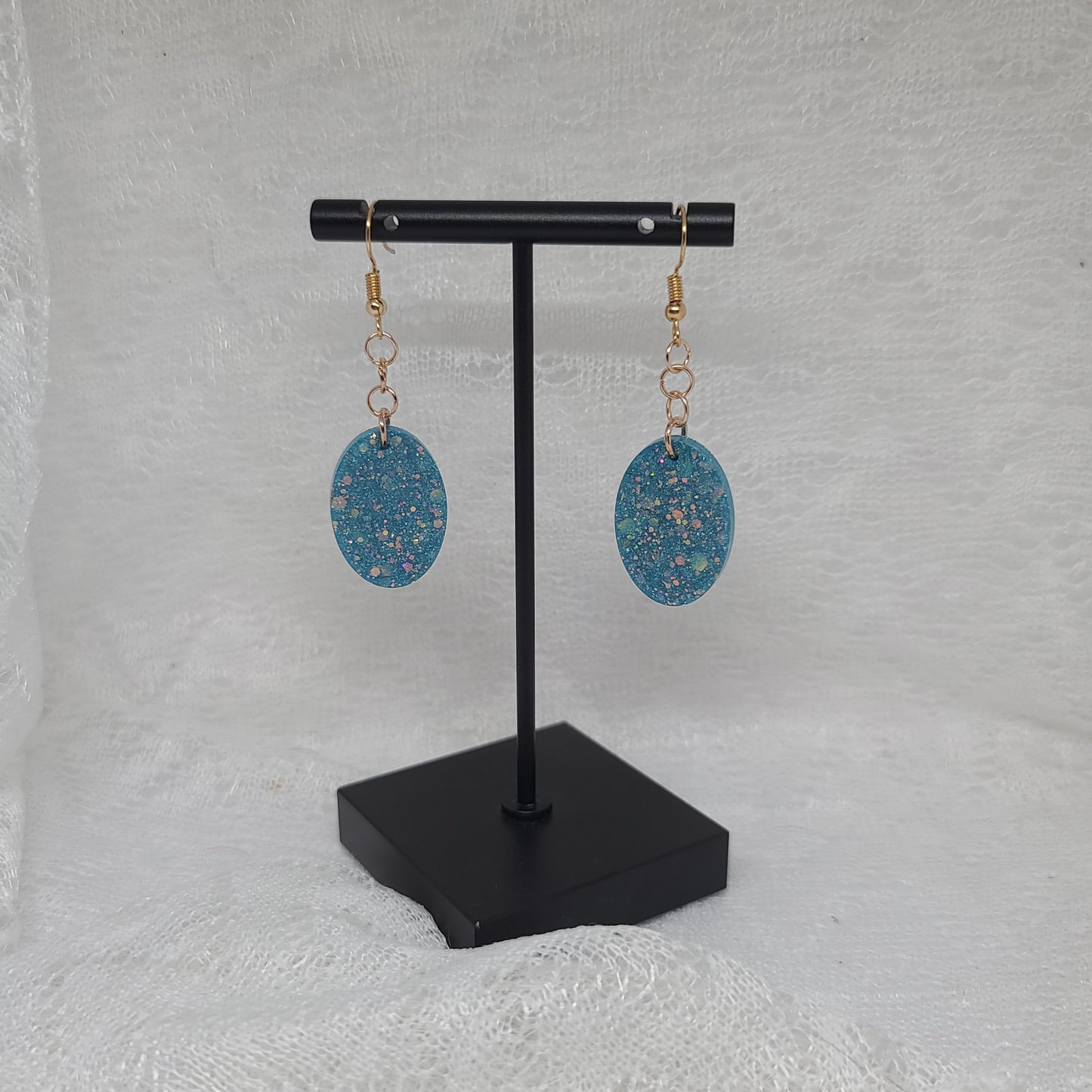 Blue Glitter Small Dangle Earrings