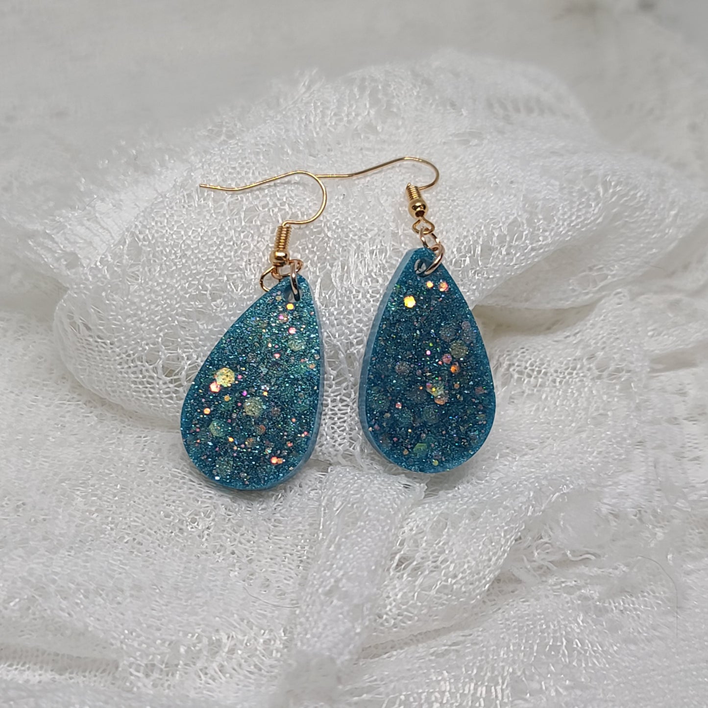 Blue Glitter Teardrop Earrings