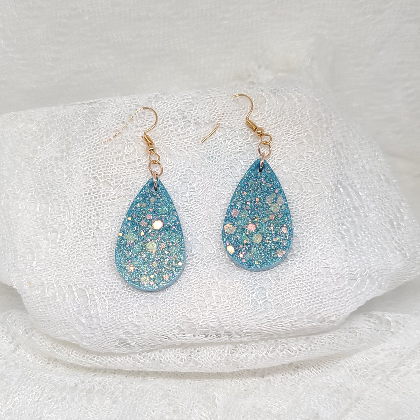 Blue Glitter Teardrop Earrings