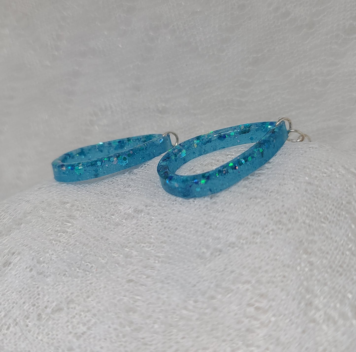 Blue Glitter Small Teardrop Hoop Earrings