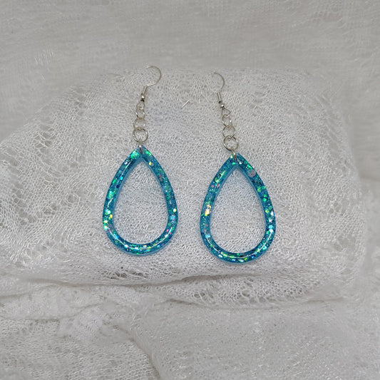 Blue Glitter Small Teardrop Hoop Earrings