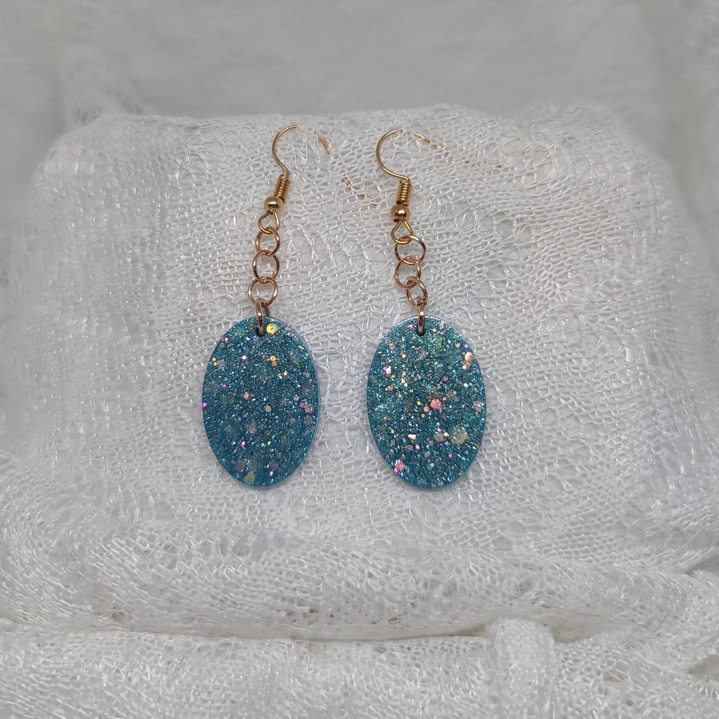 Blue Glitter Small Dangle Earrings