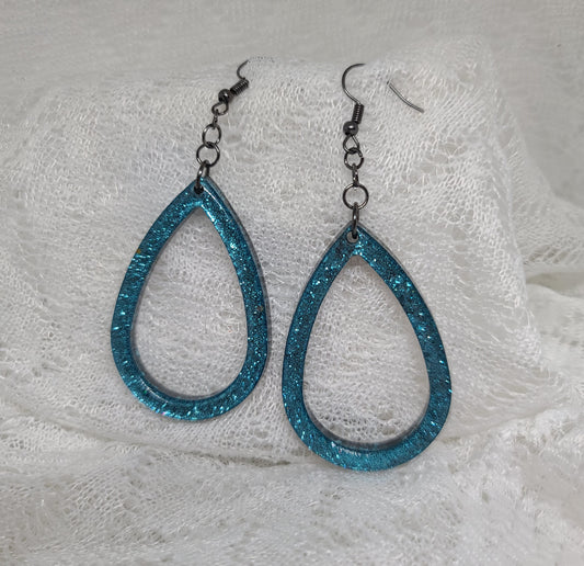 Blue & Black Glitter Hoop Teardrop Earrings