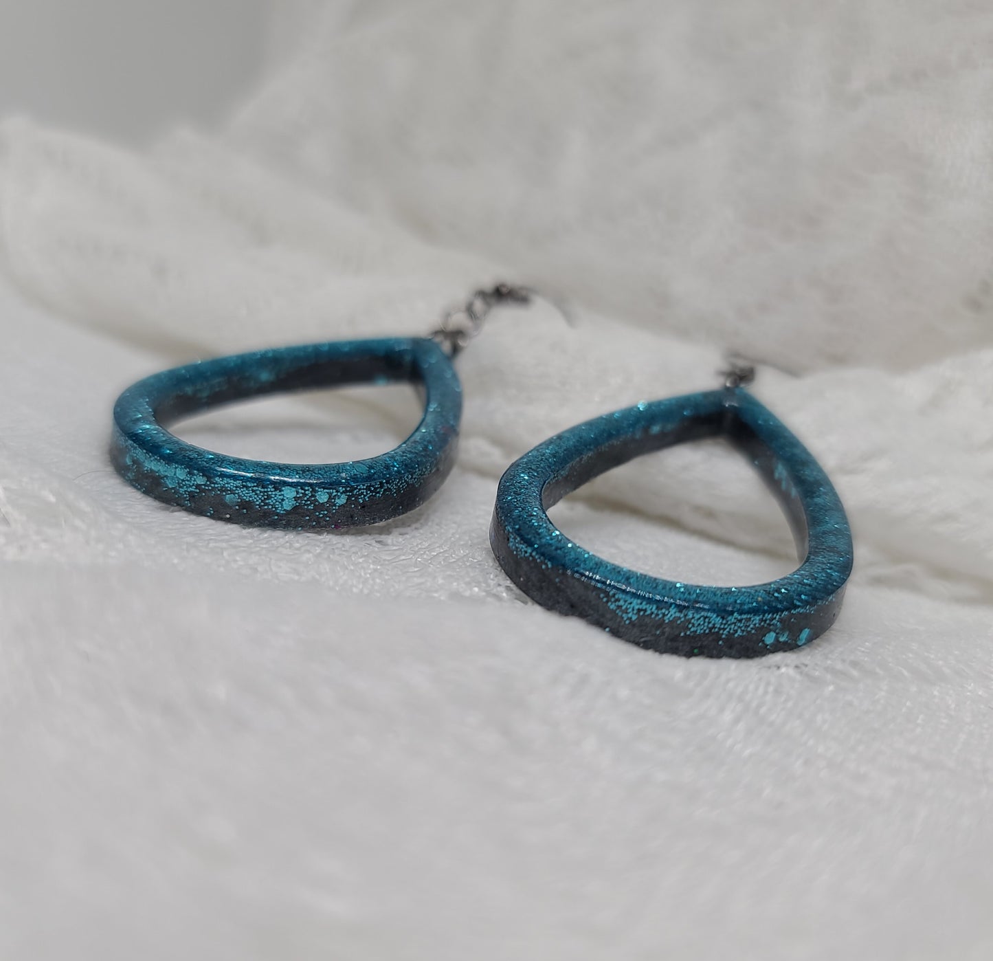 Blue & Black Glitter Hoop Teardrop Earrings