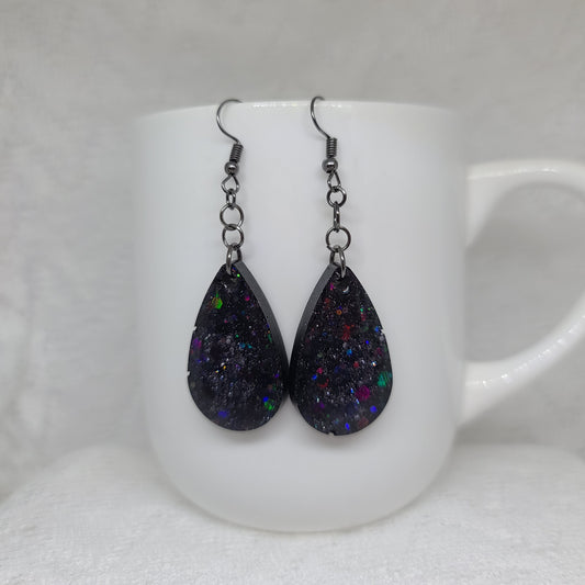 Black Glitter Teardrop Earrings