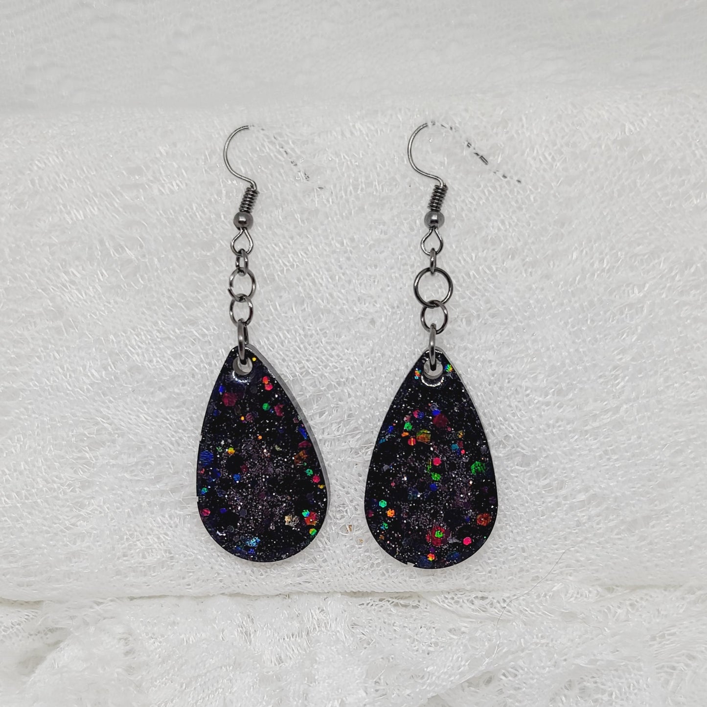 Black Glitter Teardrop Earrings