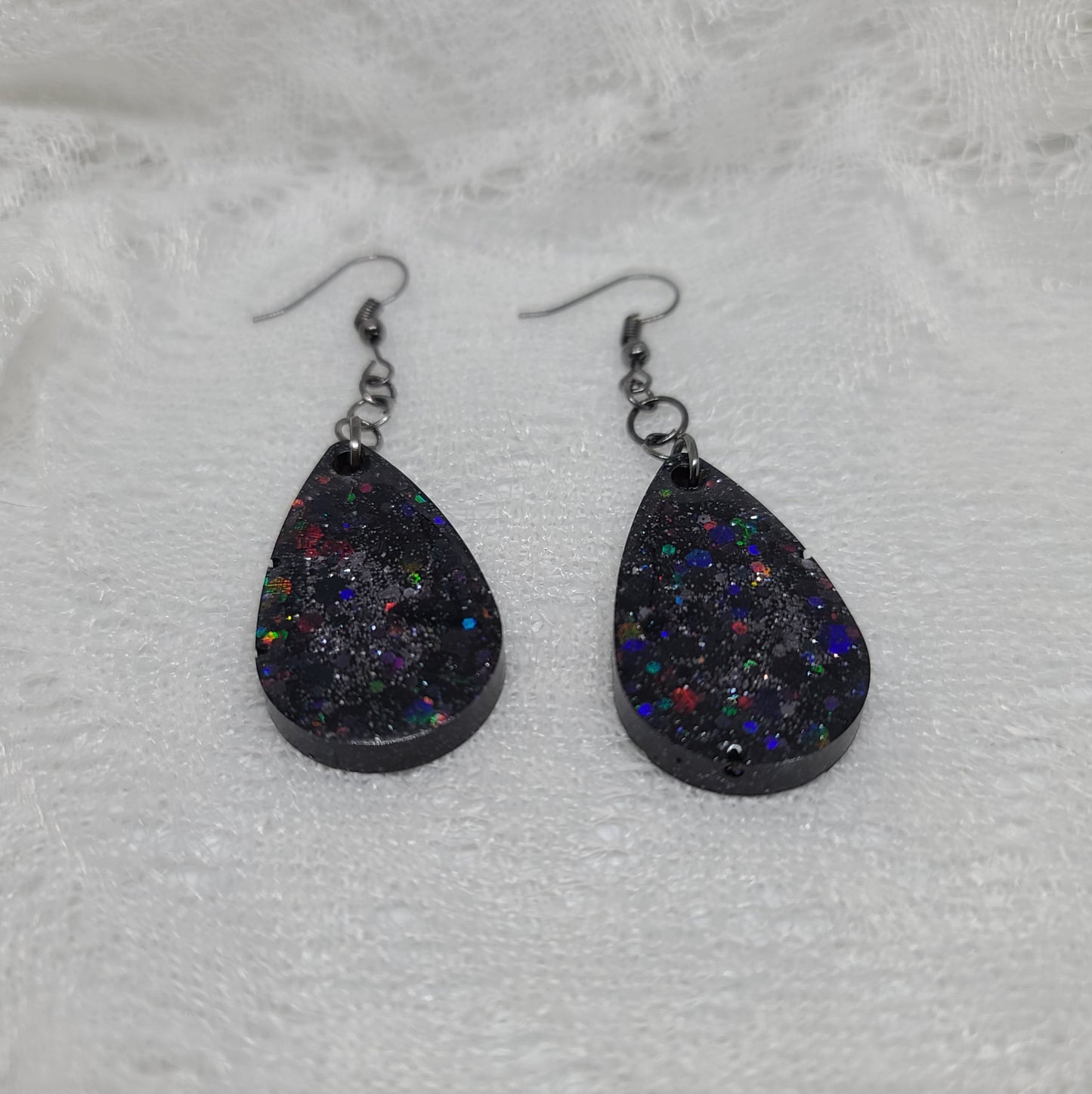 Black Glitter Teardrop Earrings