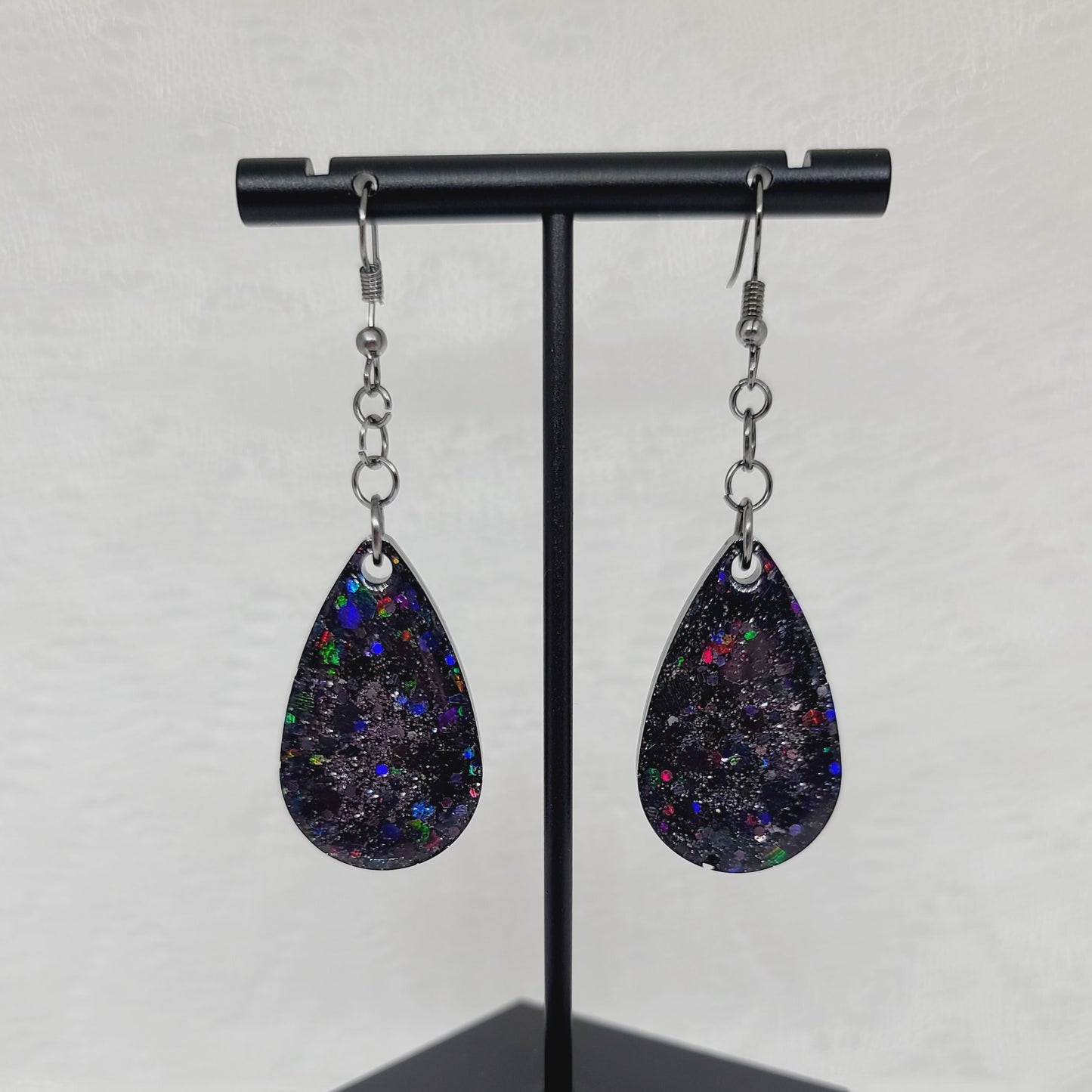 Black Glitter Teardrop Earrings