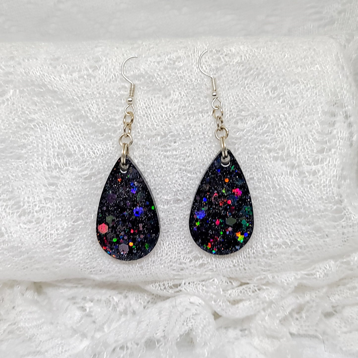 Black Glitter Teardrop Earrings