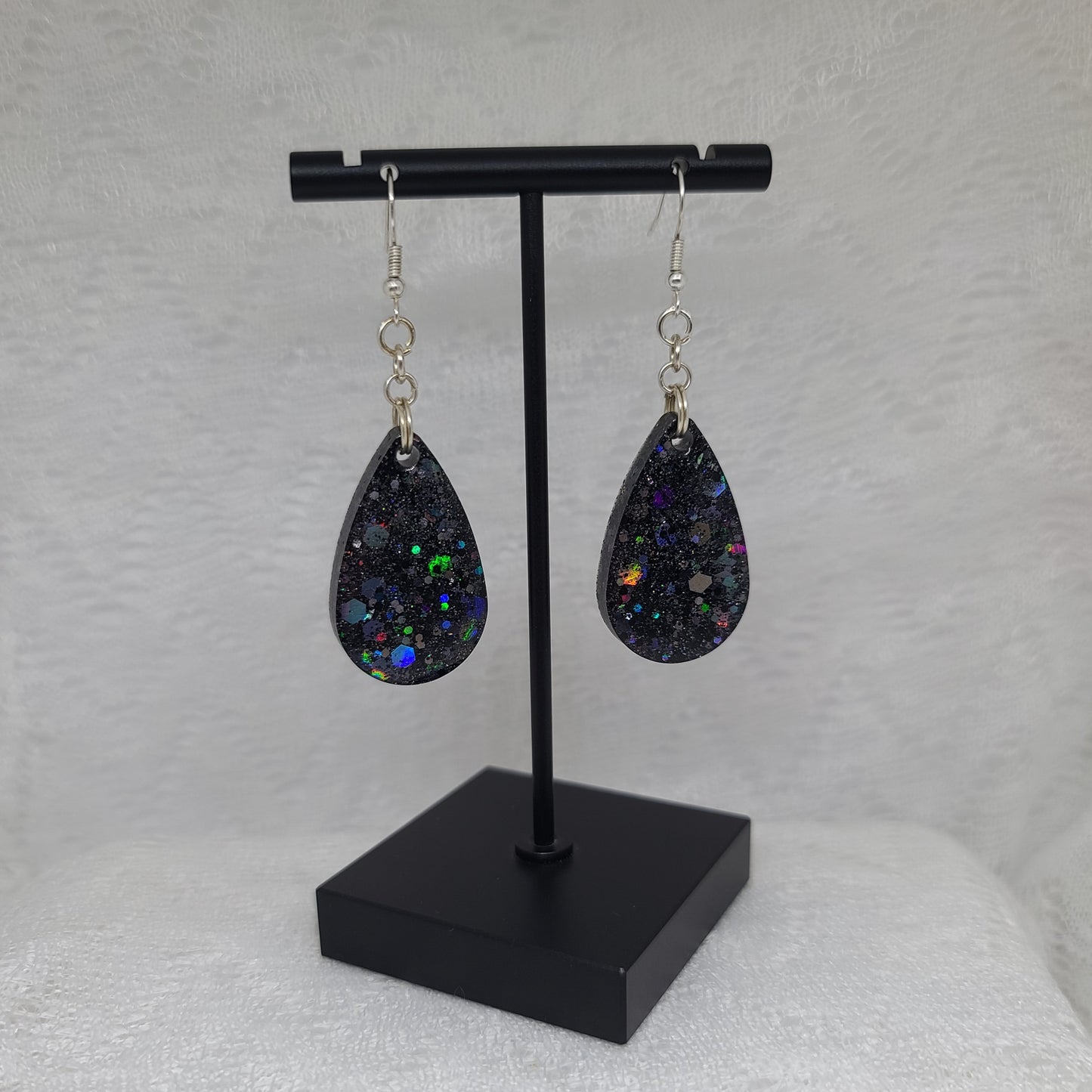 Black Glitter Teardrop Earrings