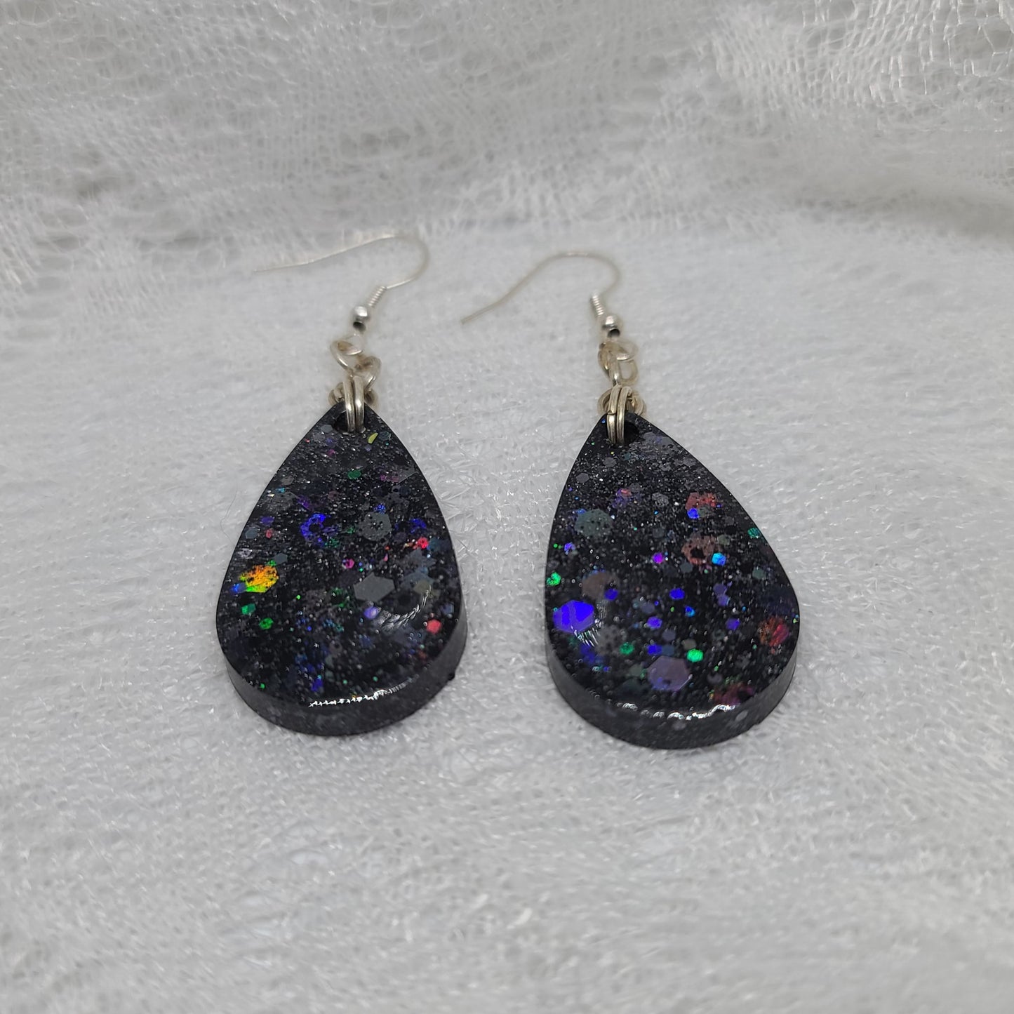 Black Glitter Teardrop Earrings