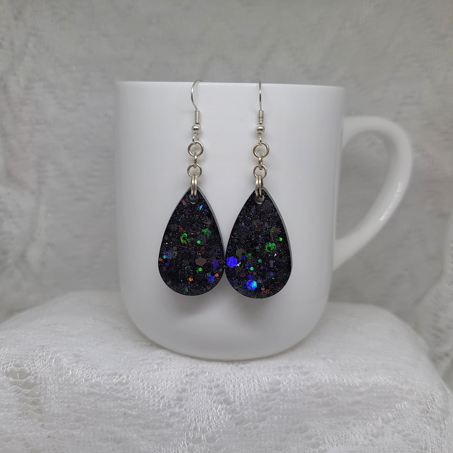 Black Glitter Teardrop Earrings