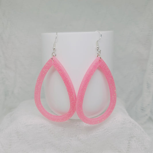 Baby Pink Glitter Large Hoops, Statement Earrings