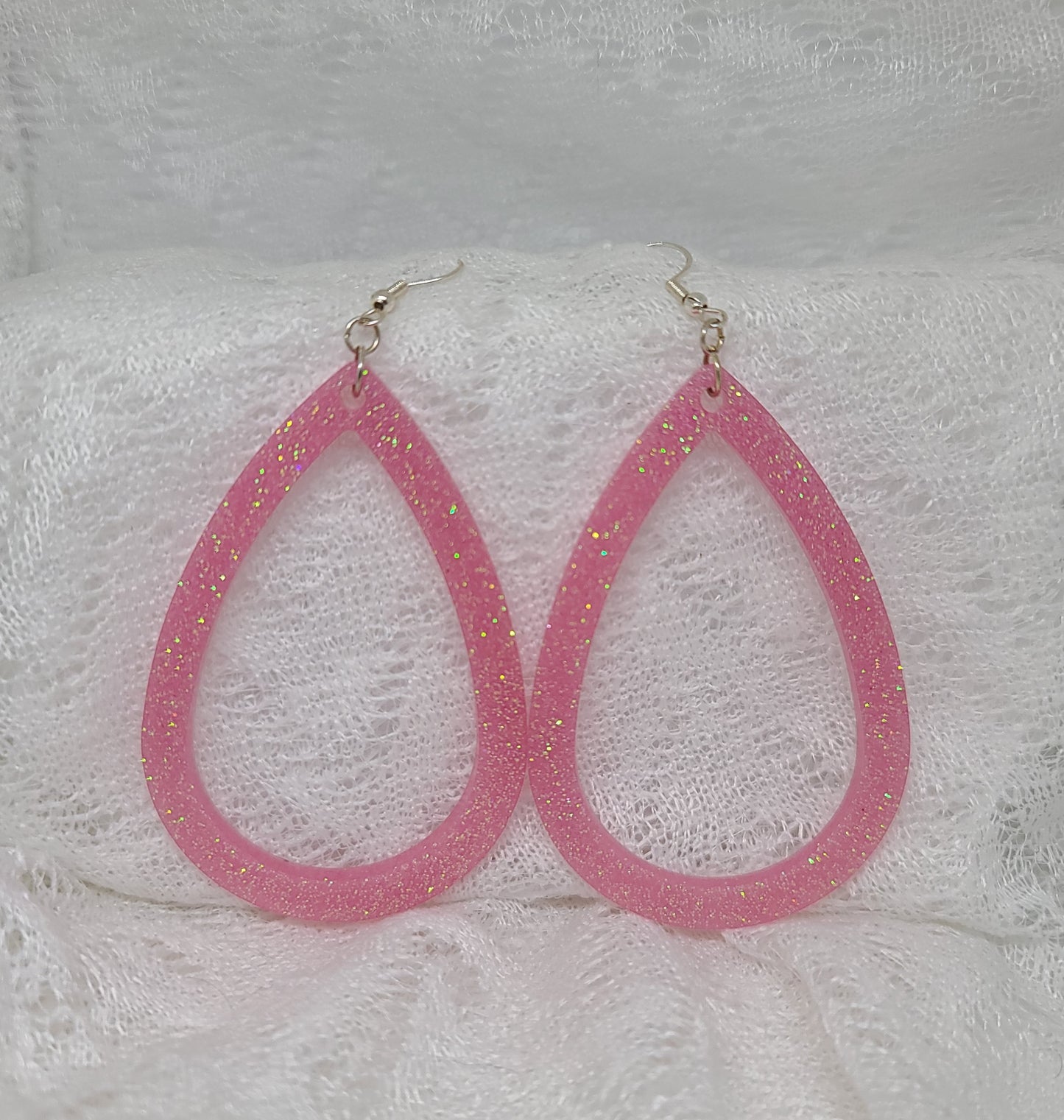 Baby Pink Glitter Large Hoops, Statement Earrings