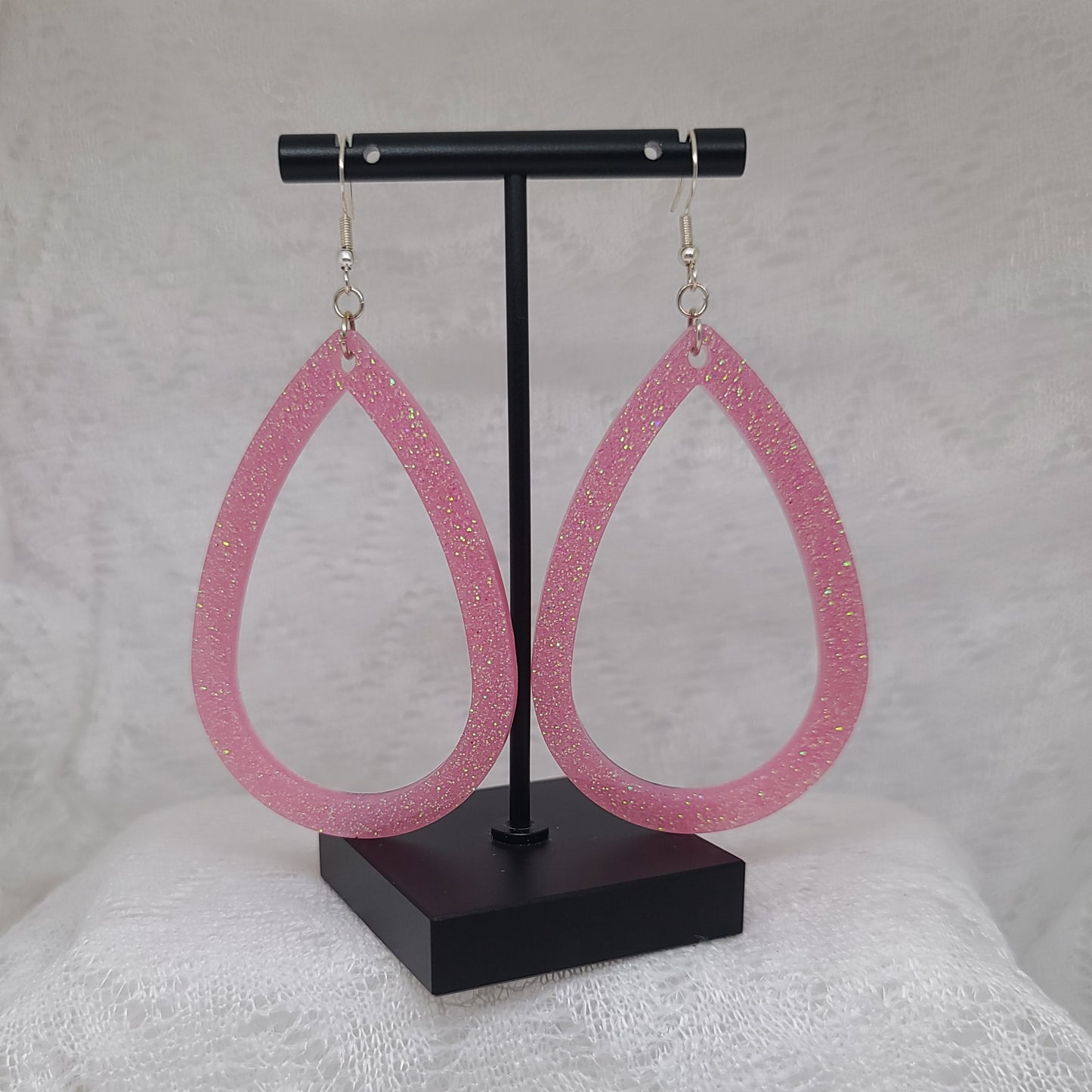 Baby Pink Glitter Large Hoops, Statement Earrings