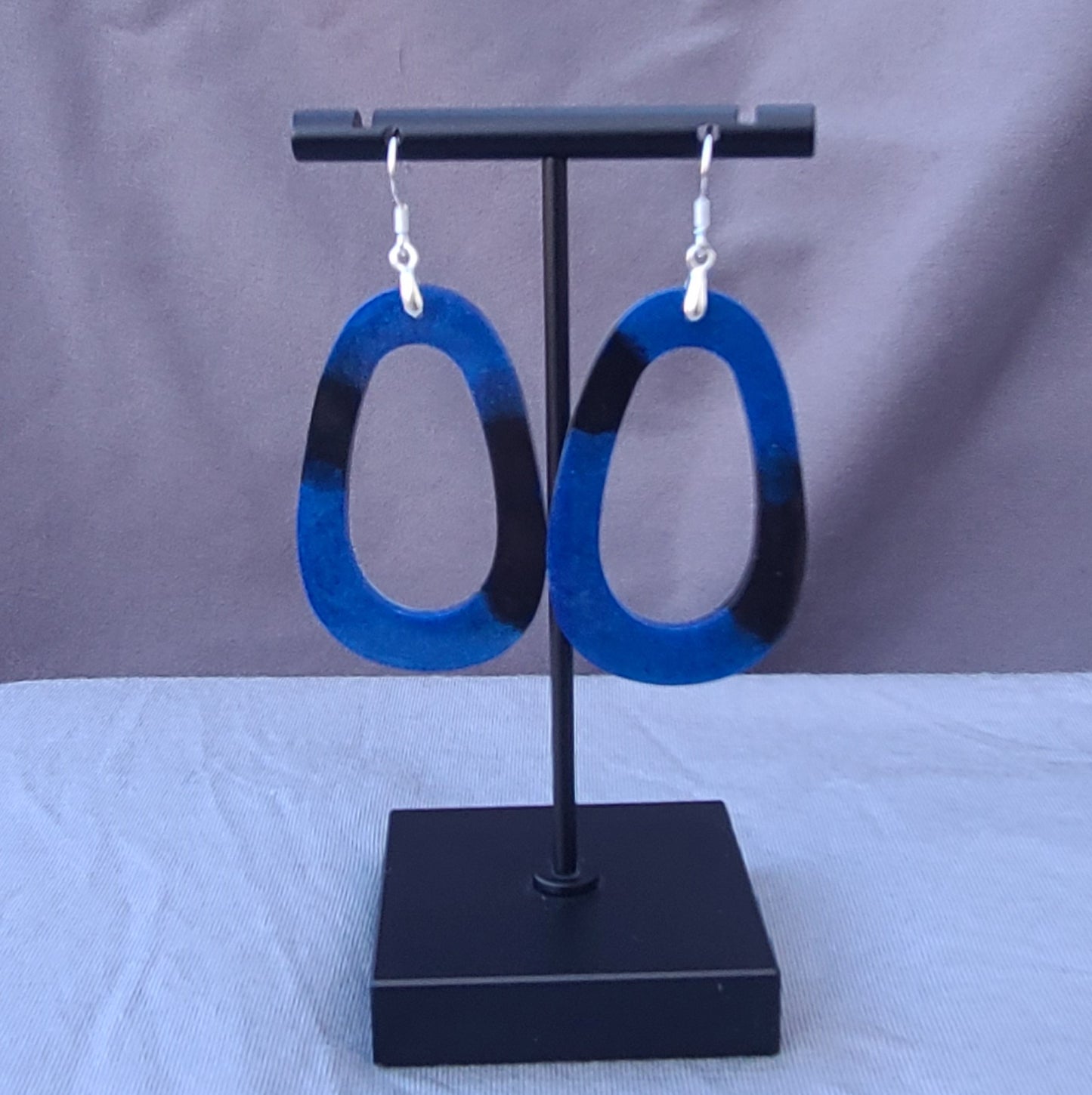 Blue & Black Teardrop Hoop Earrings