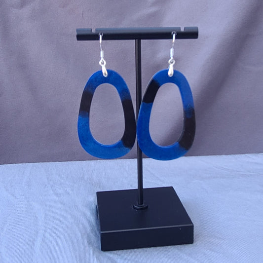 Blue & Black Teardrop Hoop Earrings