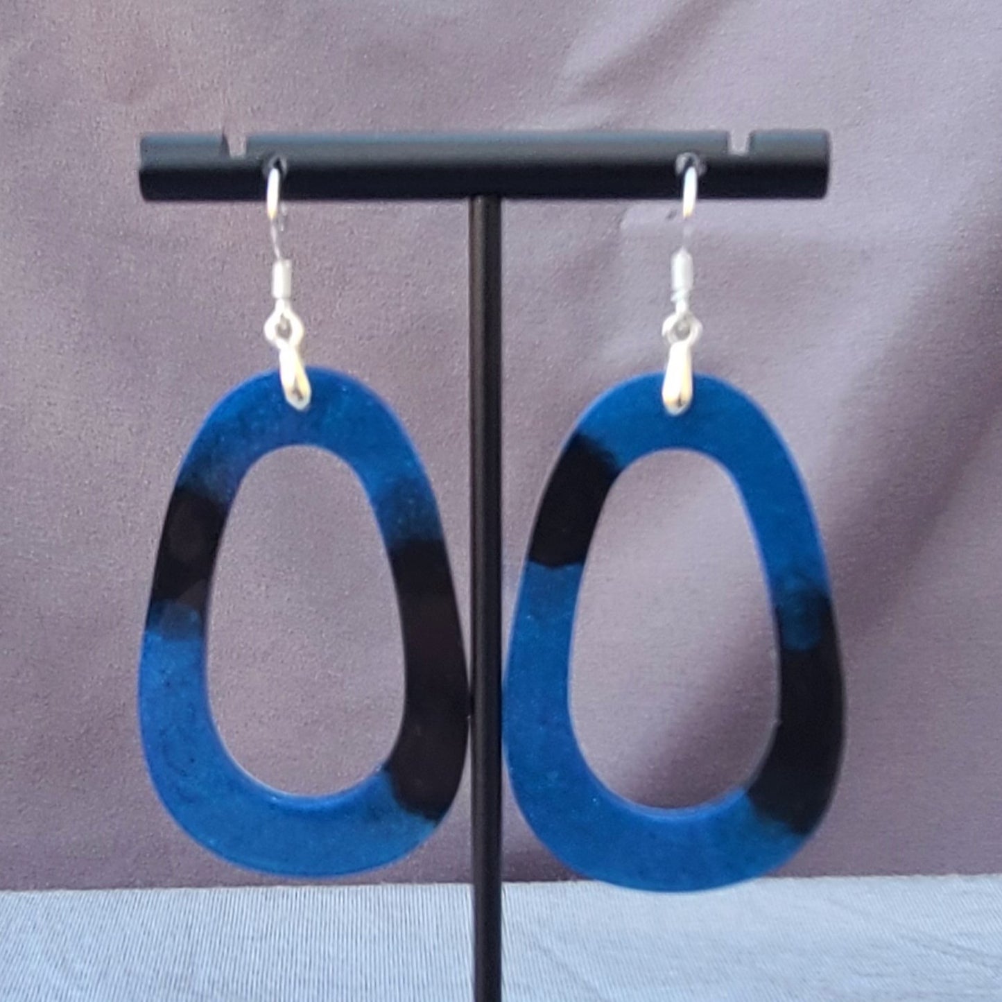 Blue & Black Teardrop Hoop Earrings