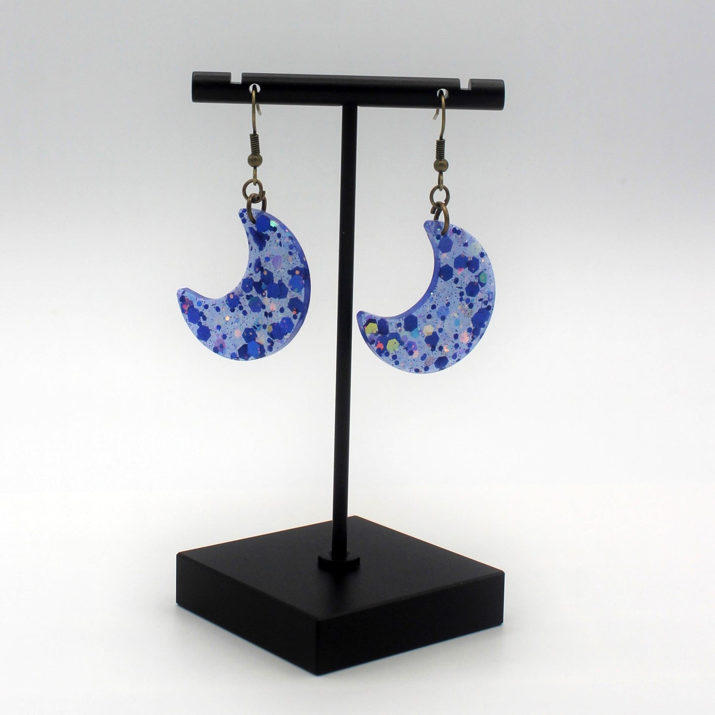 Blue Chunky Glitter Half Moon Dangle Earrings